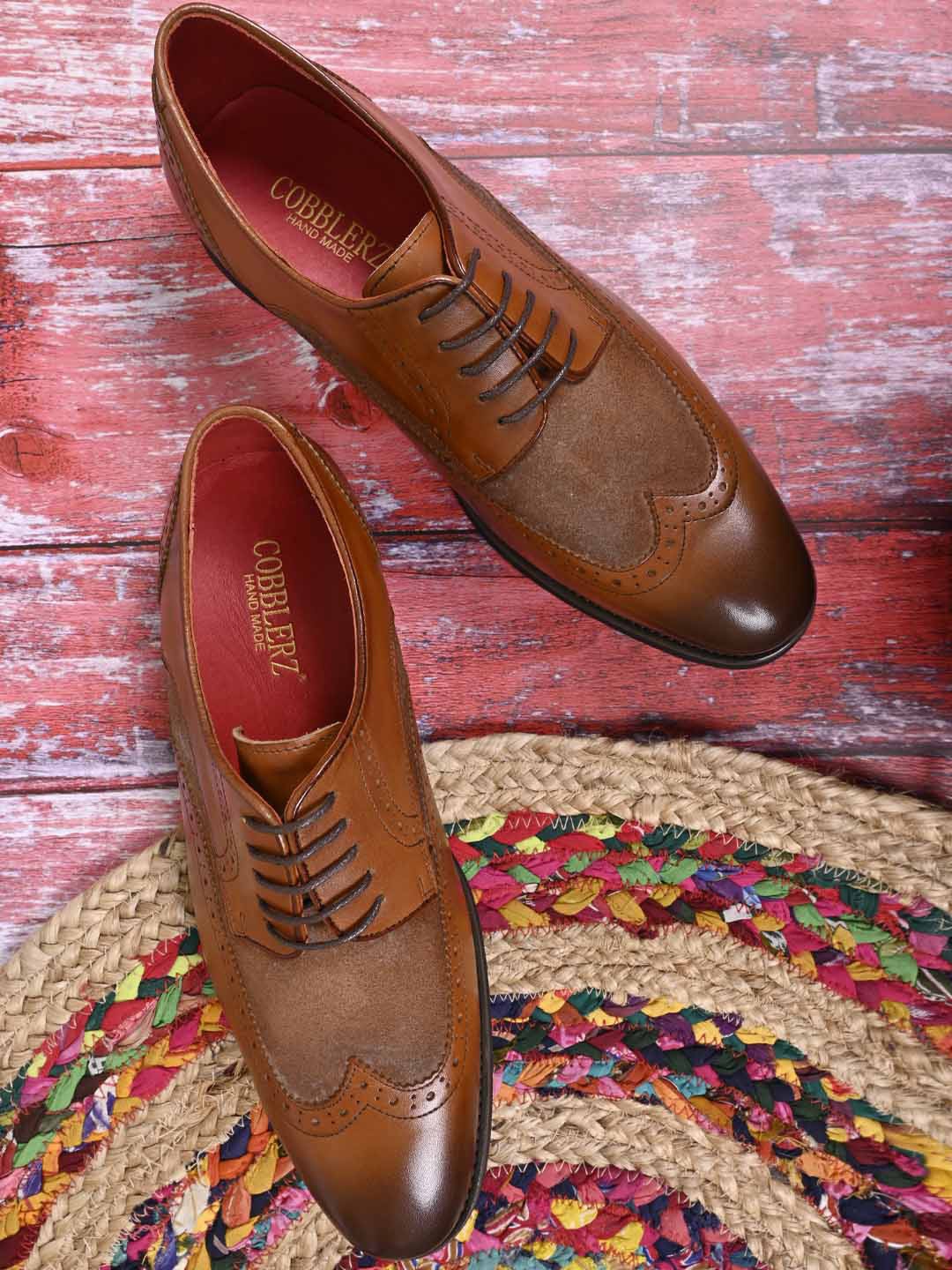 

Cobblerz Men Perforated Leather Formal Brogues, Tan