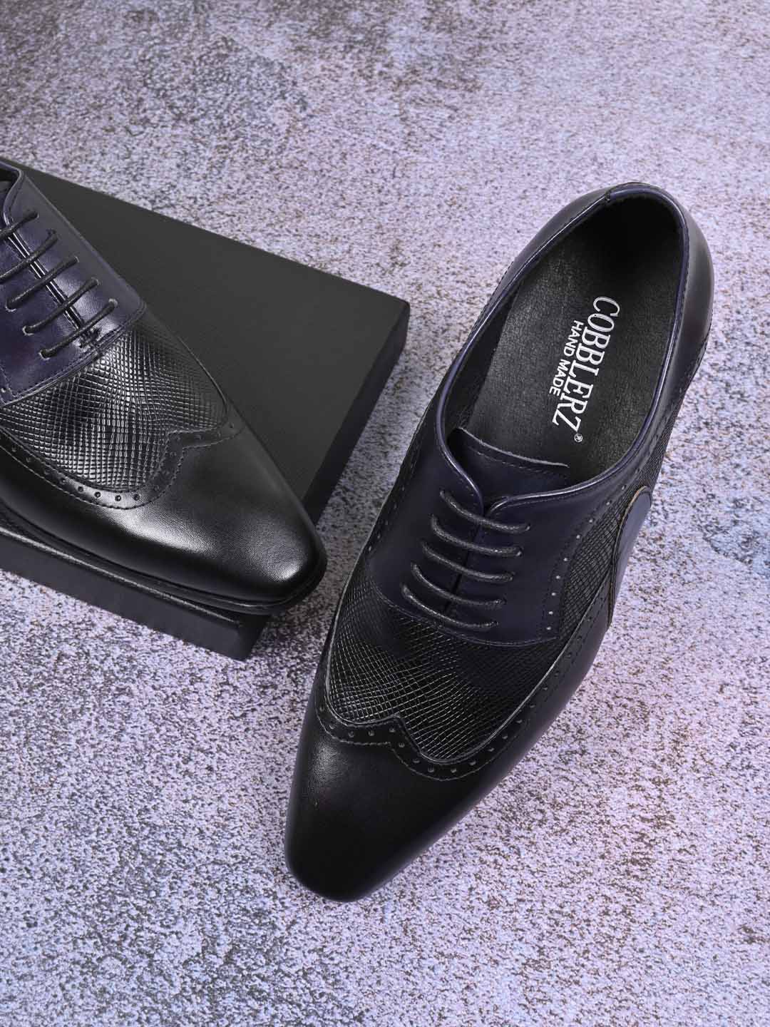 

Cobblerz Men Textured Leather Formal Brogues, Black