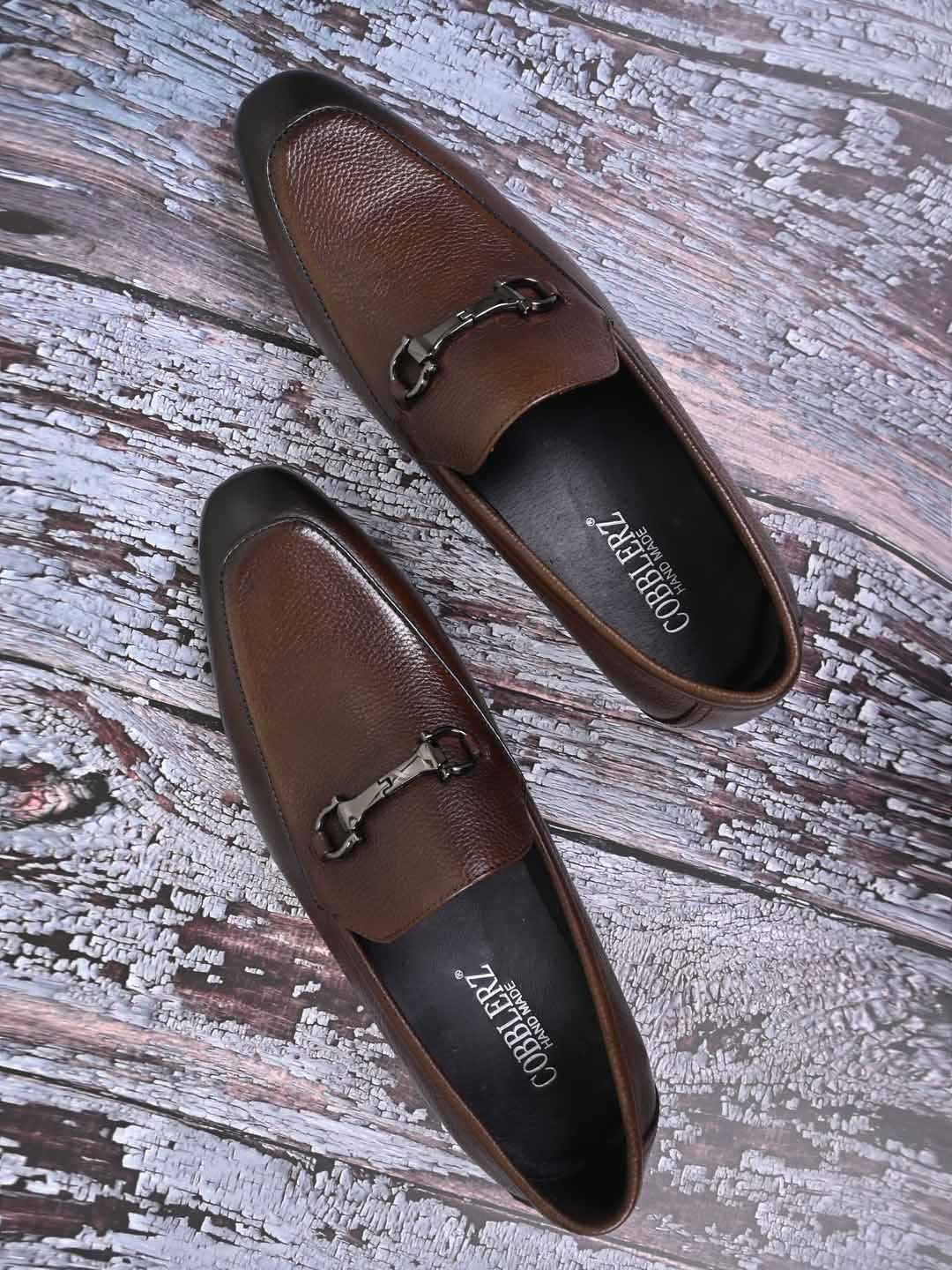 

Cobblerz Men Textured Leather Formal Loafers, Brown