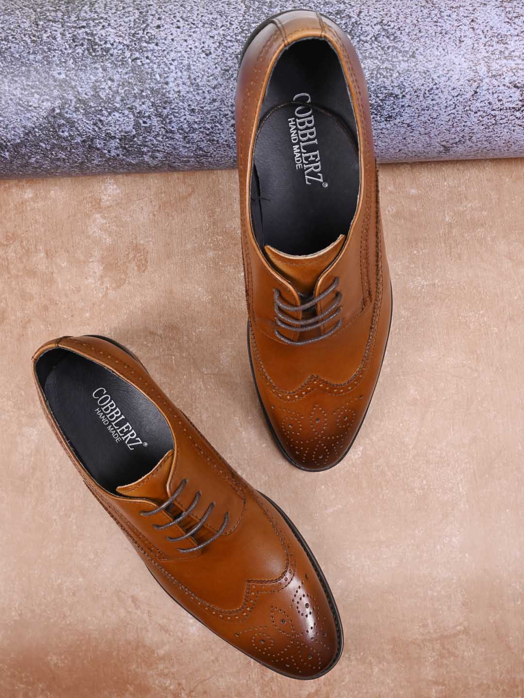 

Cobblerz Men Perforated Leather Formal Brogues, Tan