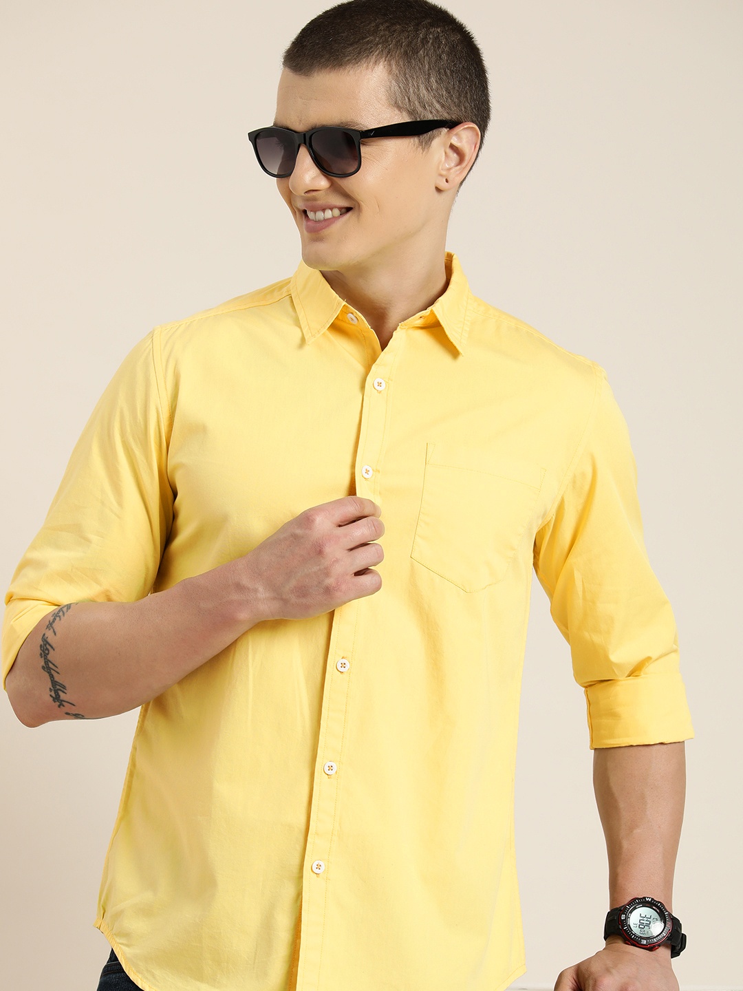 

HERE&NOW Men Slim Fit Opaque Casual Shirt, Yellow