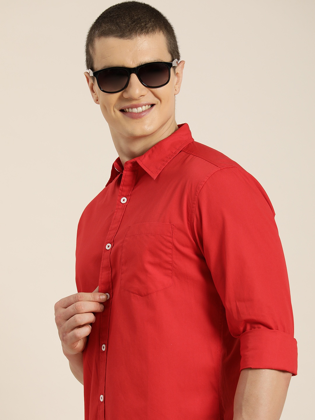 

HERE&NOW Men Slim Fit Opaque Casual Shirt, Red