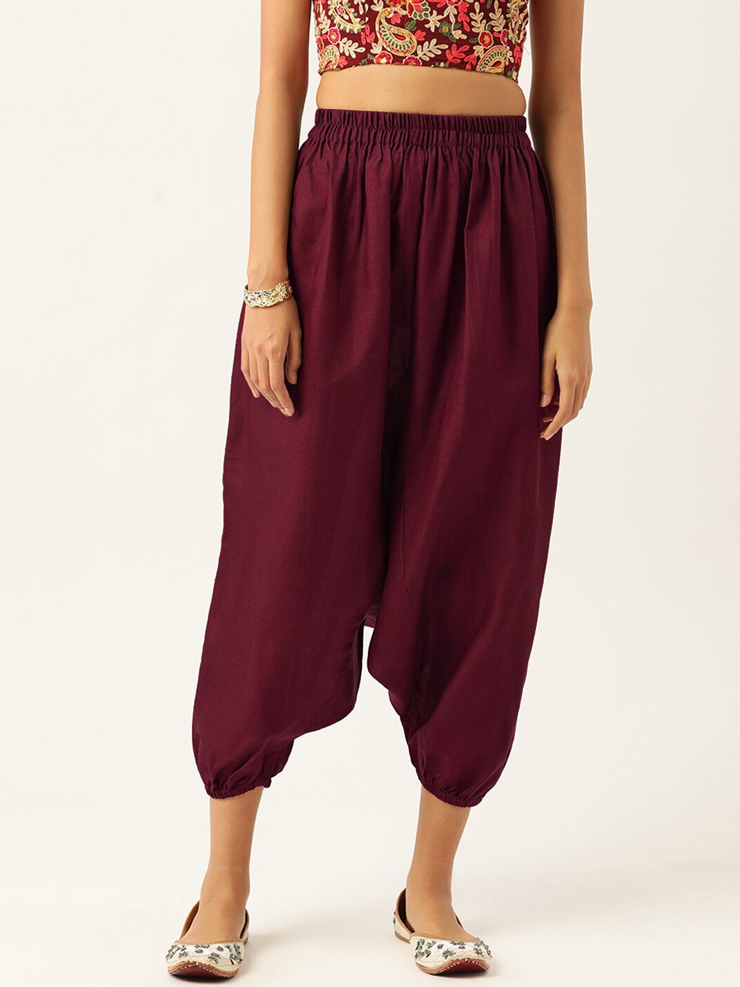 

Molcha Women Cotton Loose Fit Harem Pants, Maroon