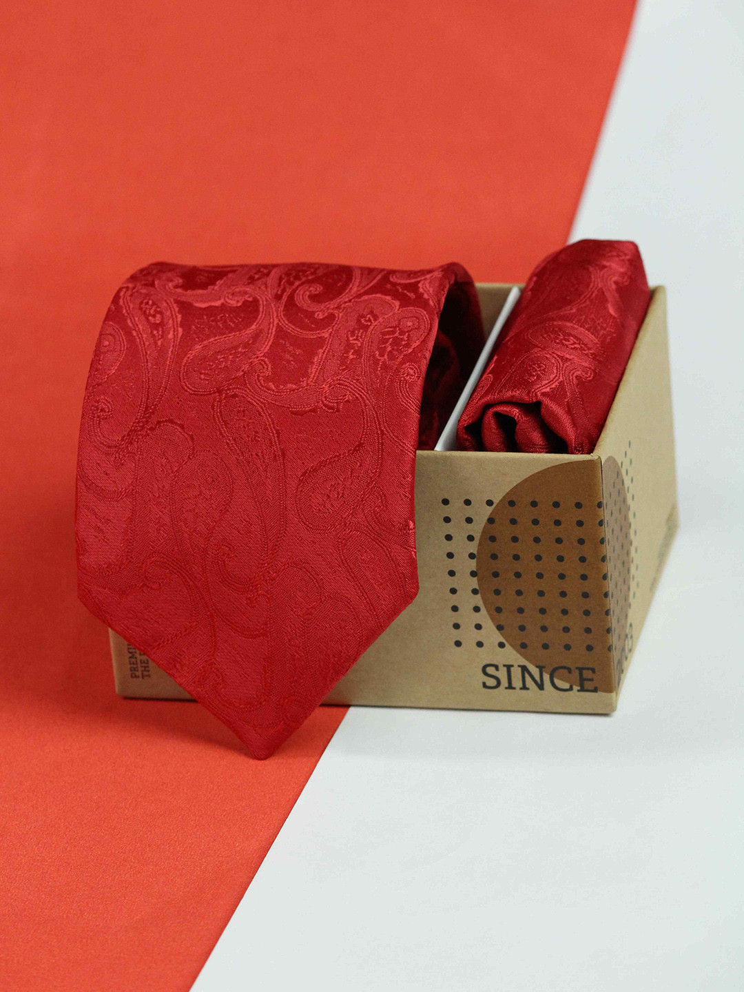 

Tossido Men Paisley Printed Tie and Pocket Square Accessory Gift Set, Red