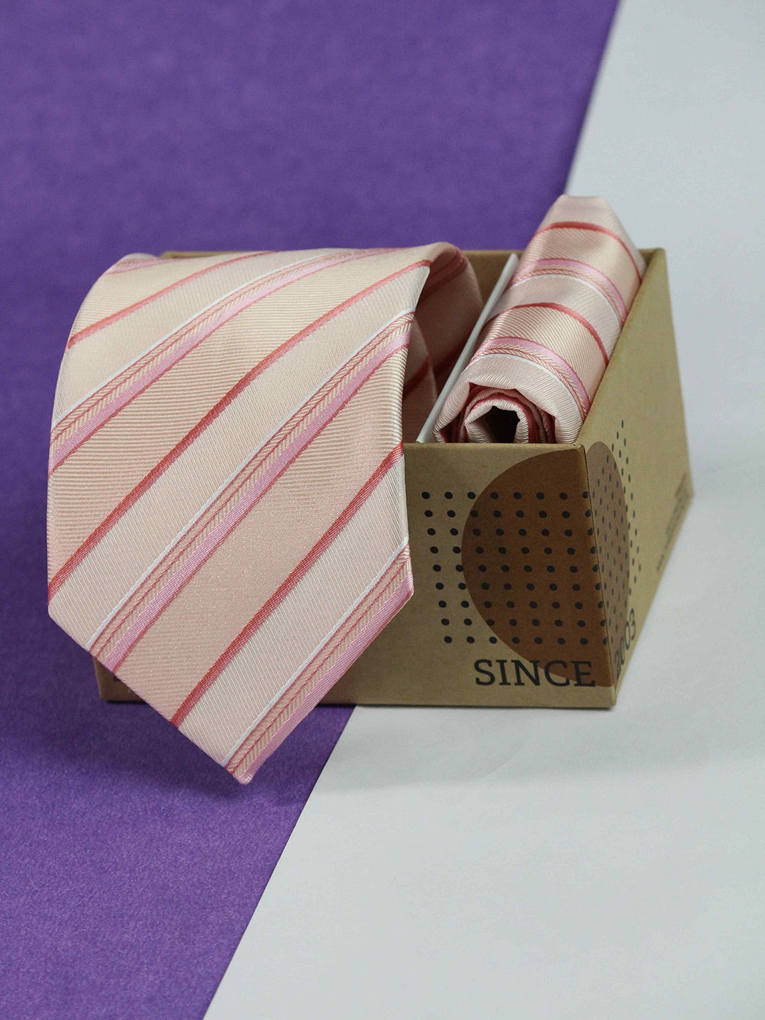 Tossido Men Woven Design Tie And Pocket Square Accessory Gift Set, Peach