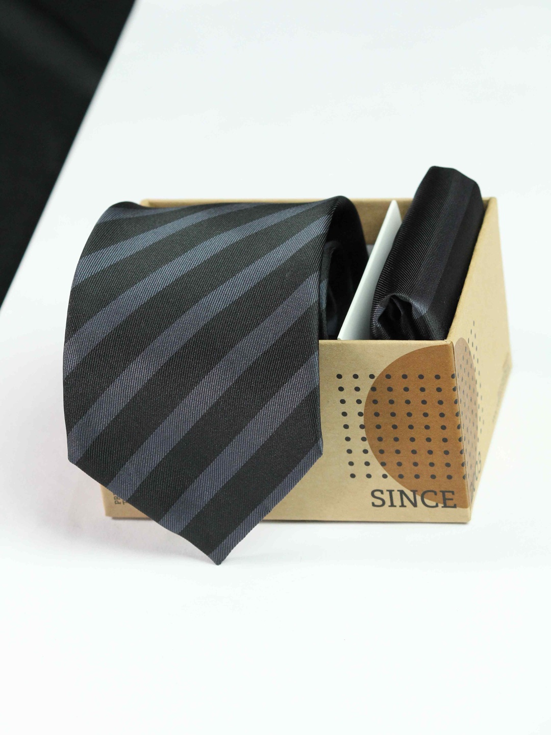 Tossido Men Woven Design Tie And Pocket Square Accessory Gift Set, Black