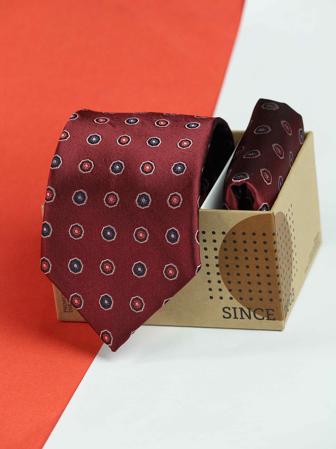 Tossido Men Floral Woven Design Tie And Pocket Square Accessory Gift Set, Maroon