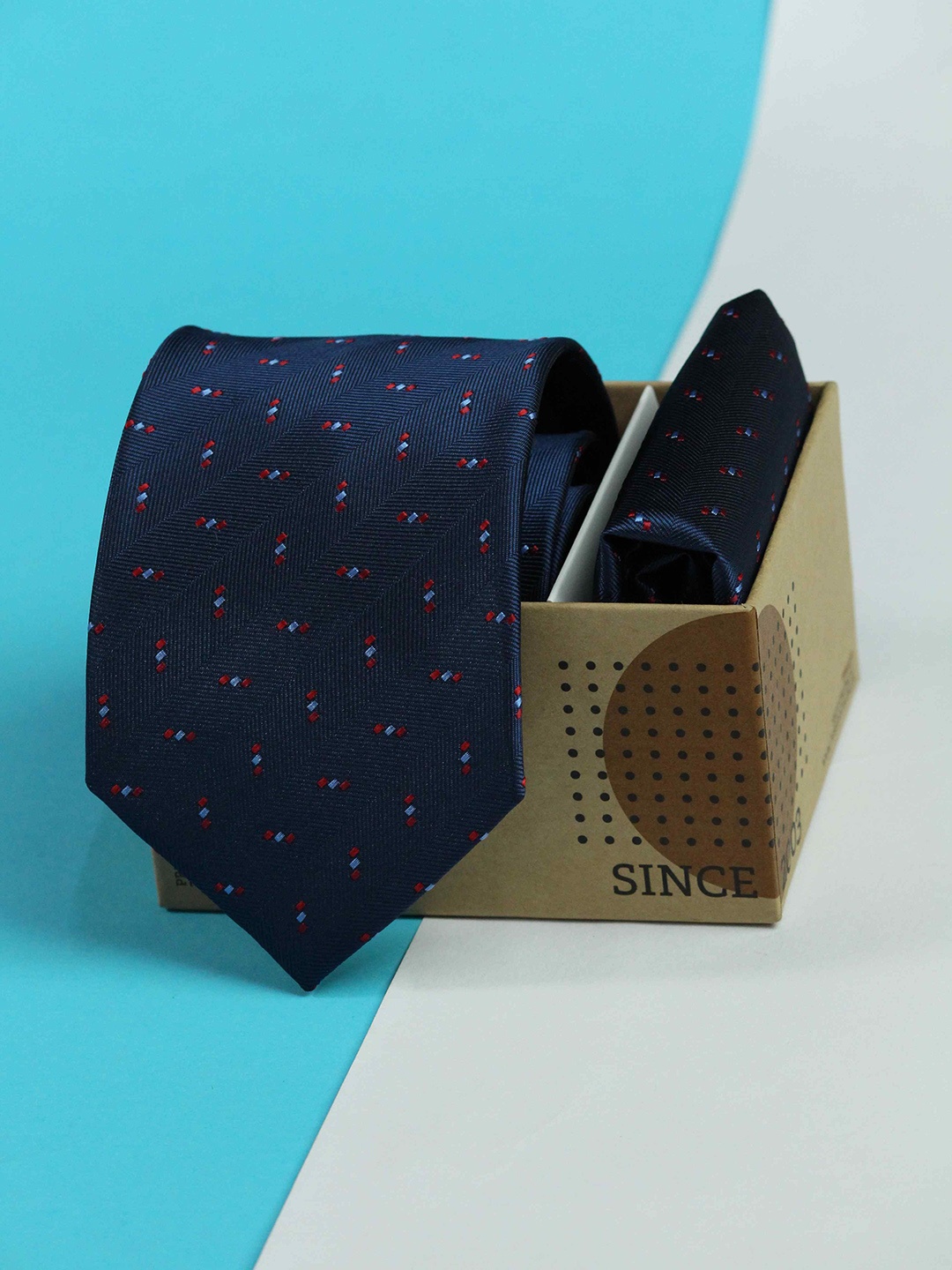 

Tossido Men Woven Design Tie And Pocket Square Accessory Gift Set, Navy blue