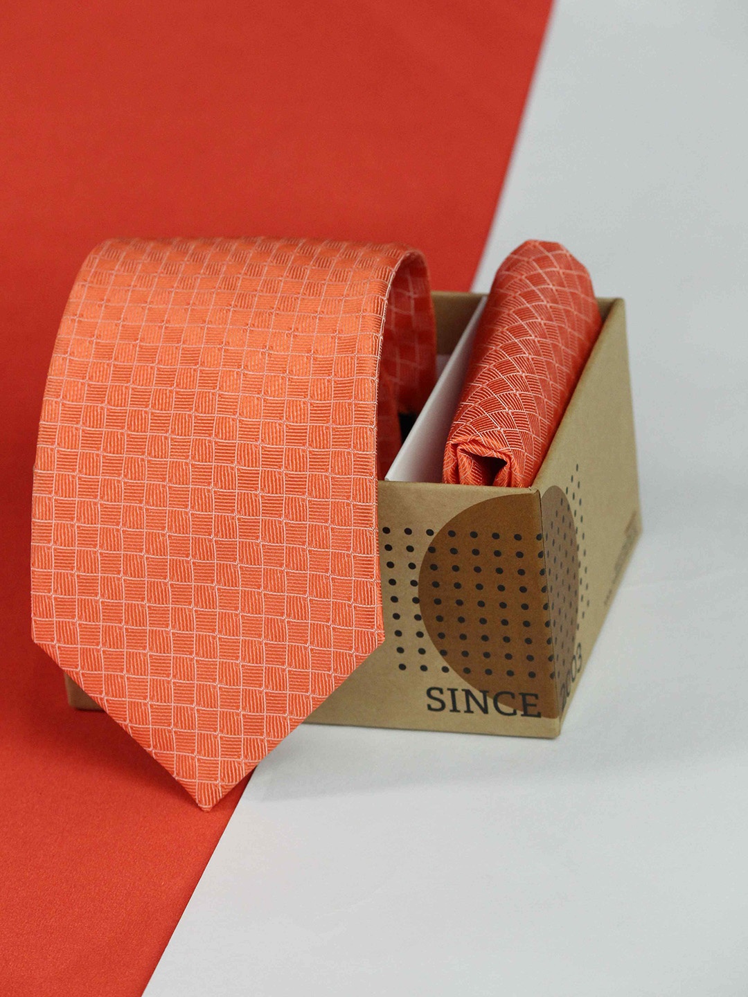 

Tossido Men Woven Design Tie And Pocket Square Accessory Gift Set, Orange