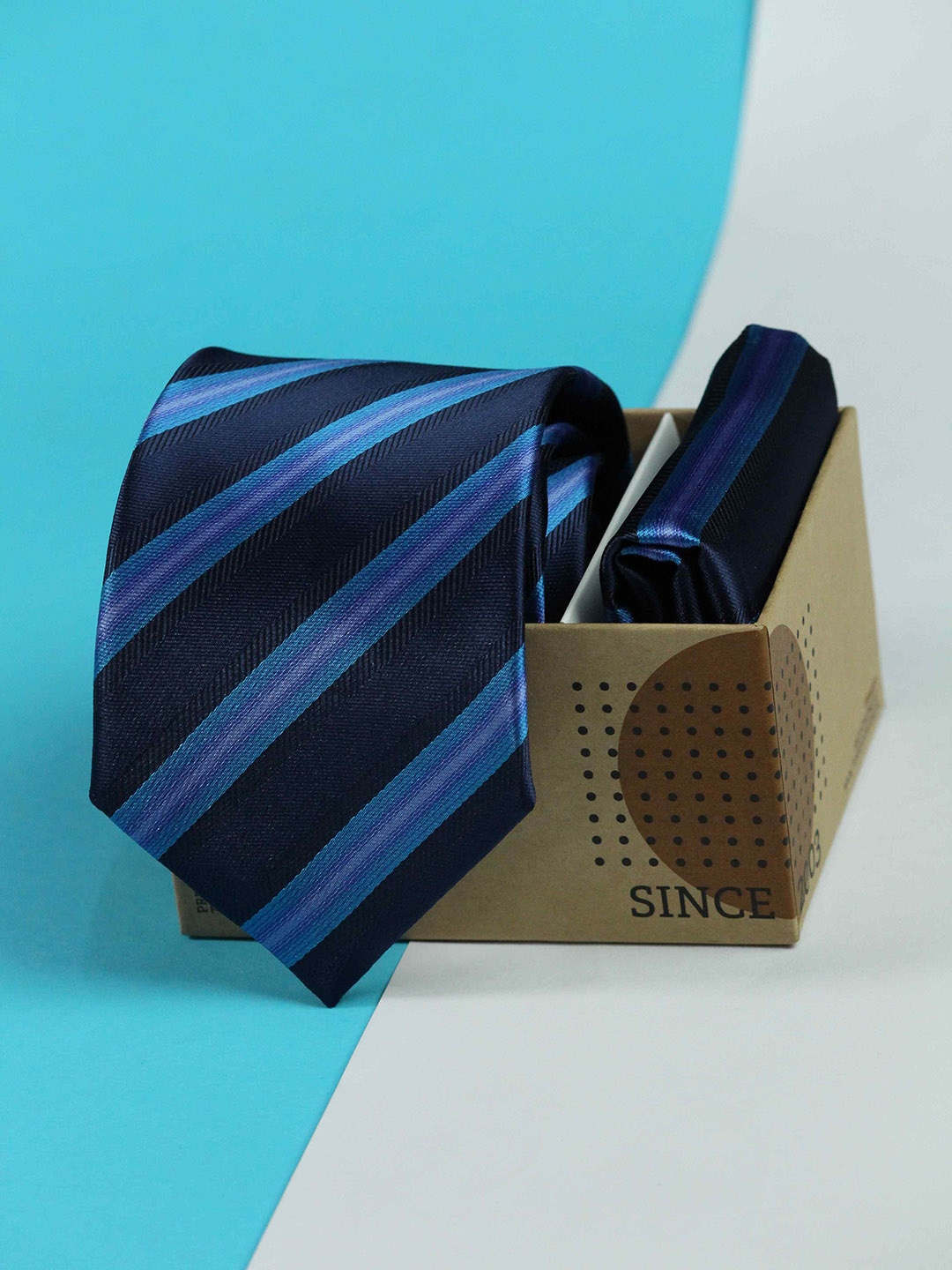 

Tossido Men Woven Design Tie And Pocket Square Accessory Gift Set, Blue