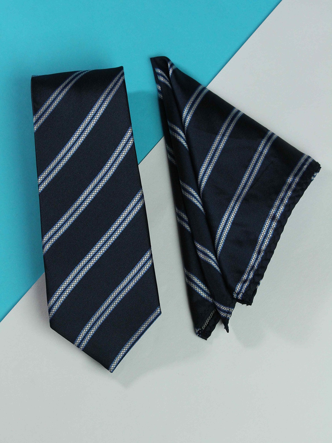 

Tossido Men Woven Design Tie And Pocket Square Accessory Gift Set, Navy blue