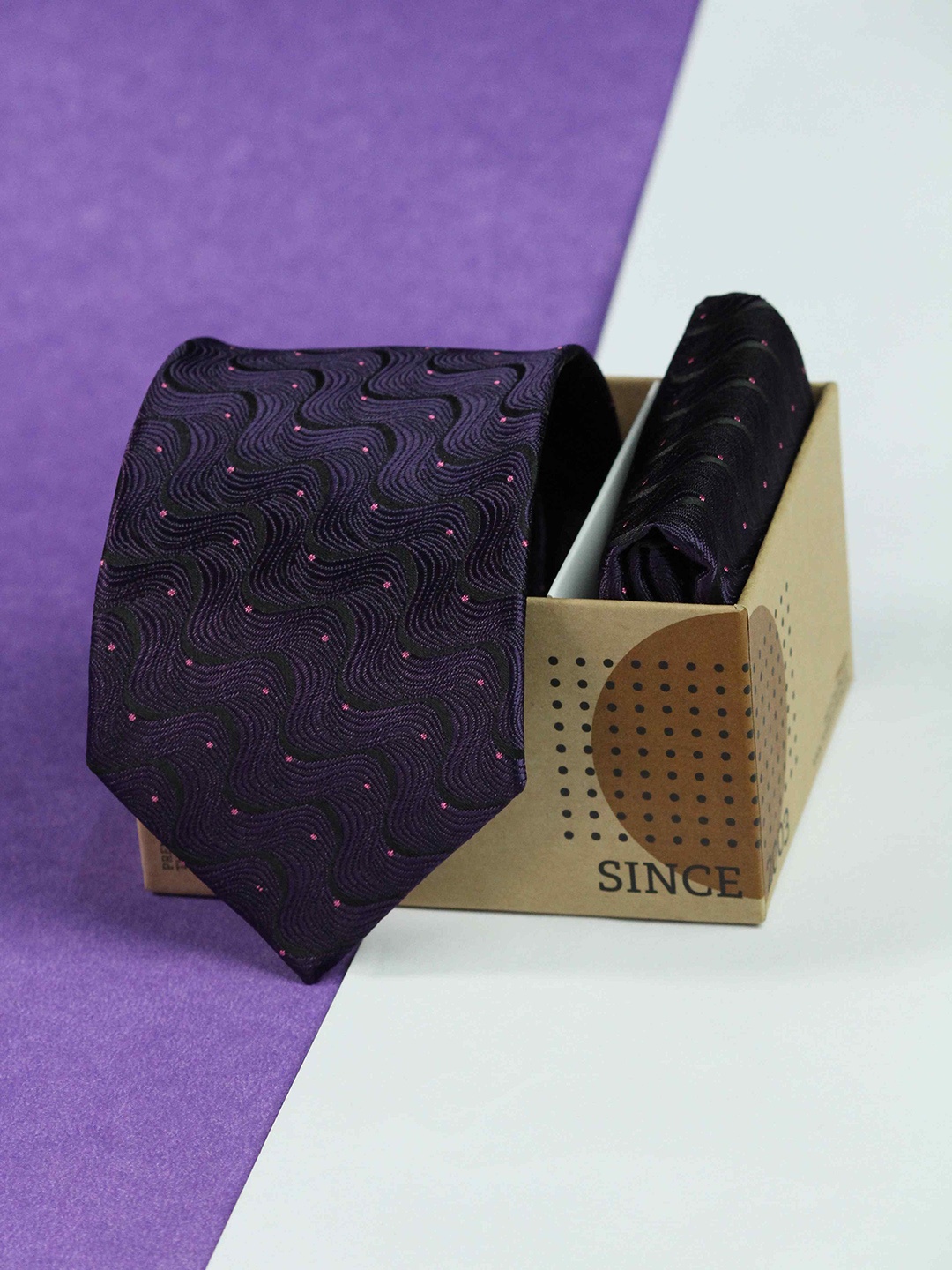 Tossido Men Woven Design Tie & Pocket Square Accessory Gift Set, Purple
