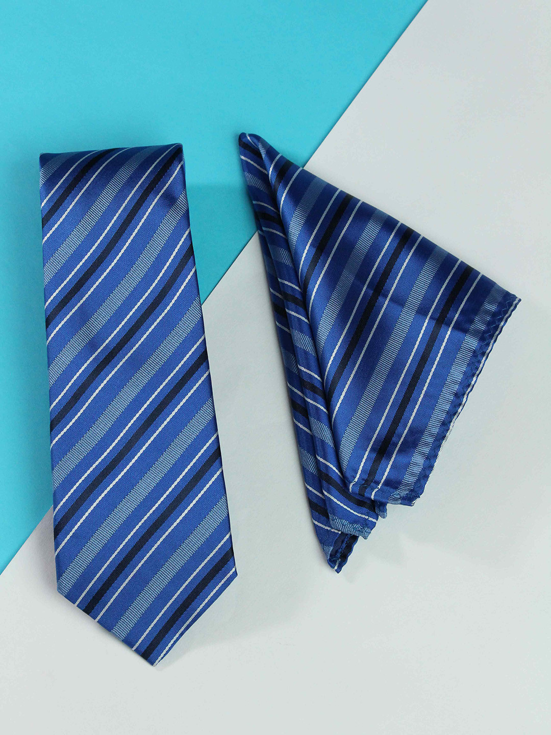 

Tossido Men Woven Design Tie And Pocket Square Accessory Gift Set, Blue