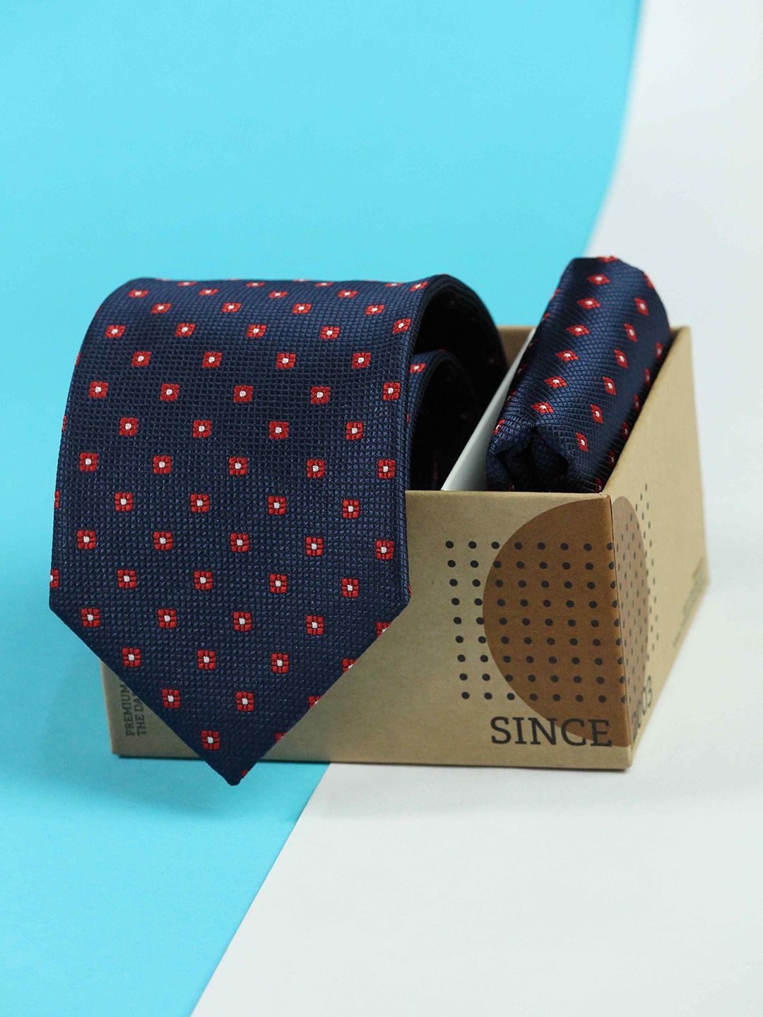 

Tossido Men Woven Design Tie And Pocket Square Accessory Gift Set, Navy blue