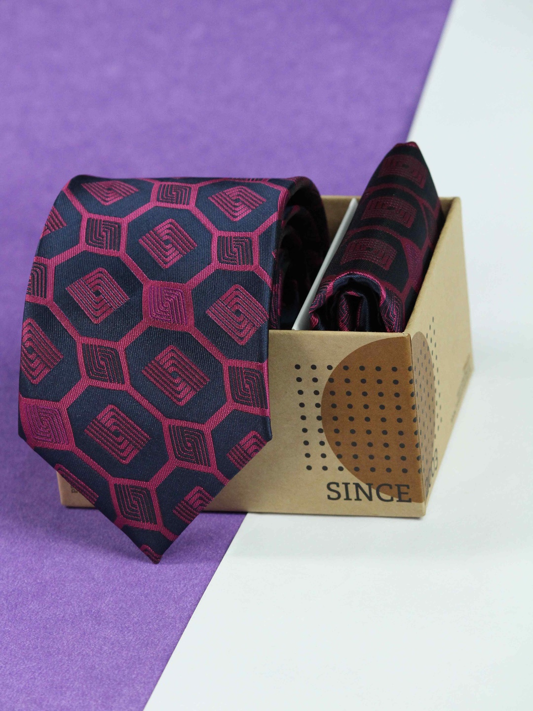 Tossido Men Printed Tie & Pocket Square Accessory Gift Set, Pink