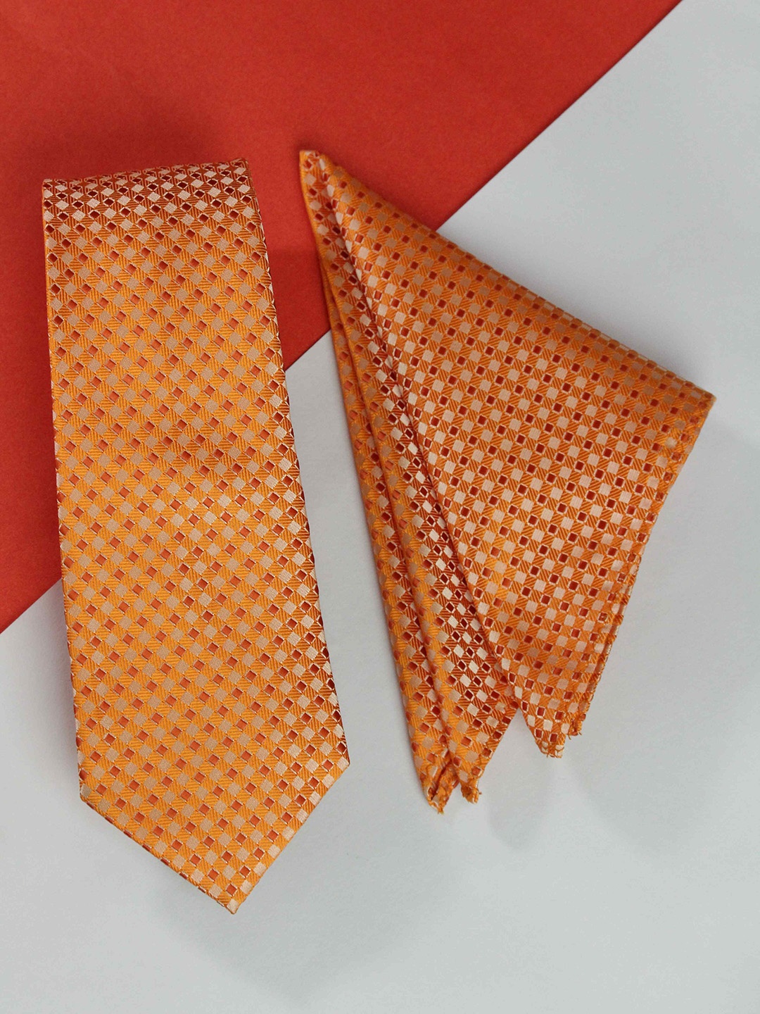 

Tossido Men Printed Tie & Pocket Square Accessory Gift Set, Orange