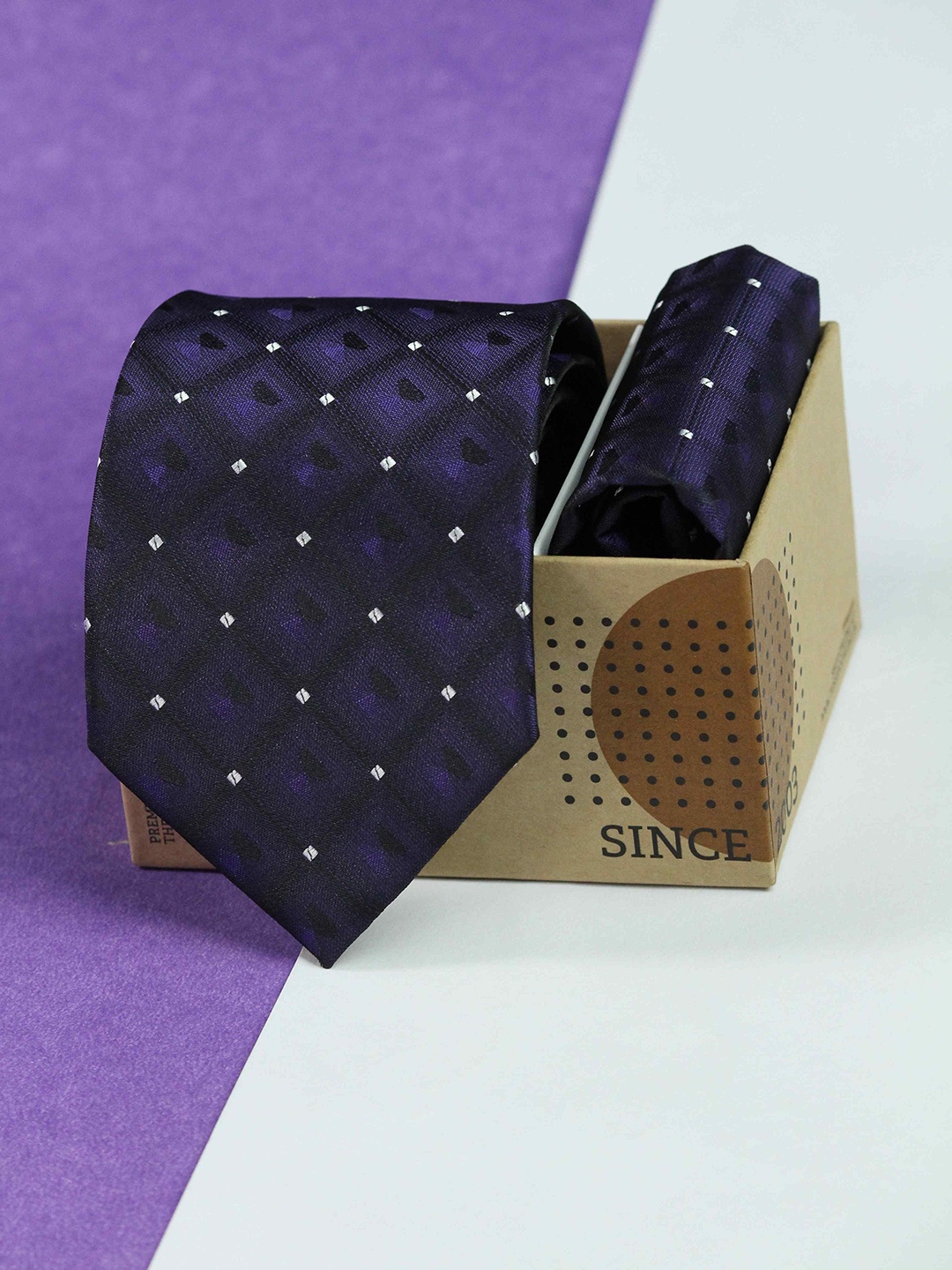 Tossido Men Printed Tie and Pocket Square Accessory Gift Set, Purple