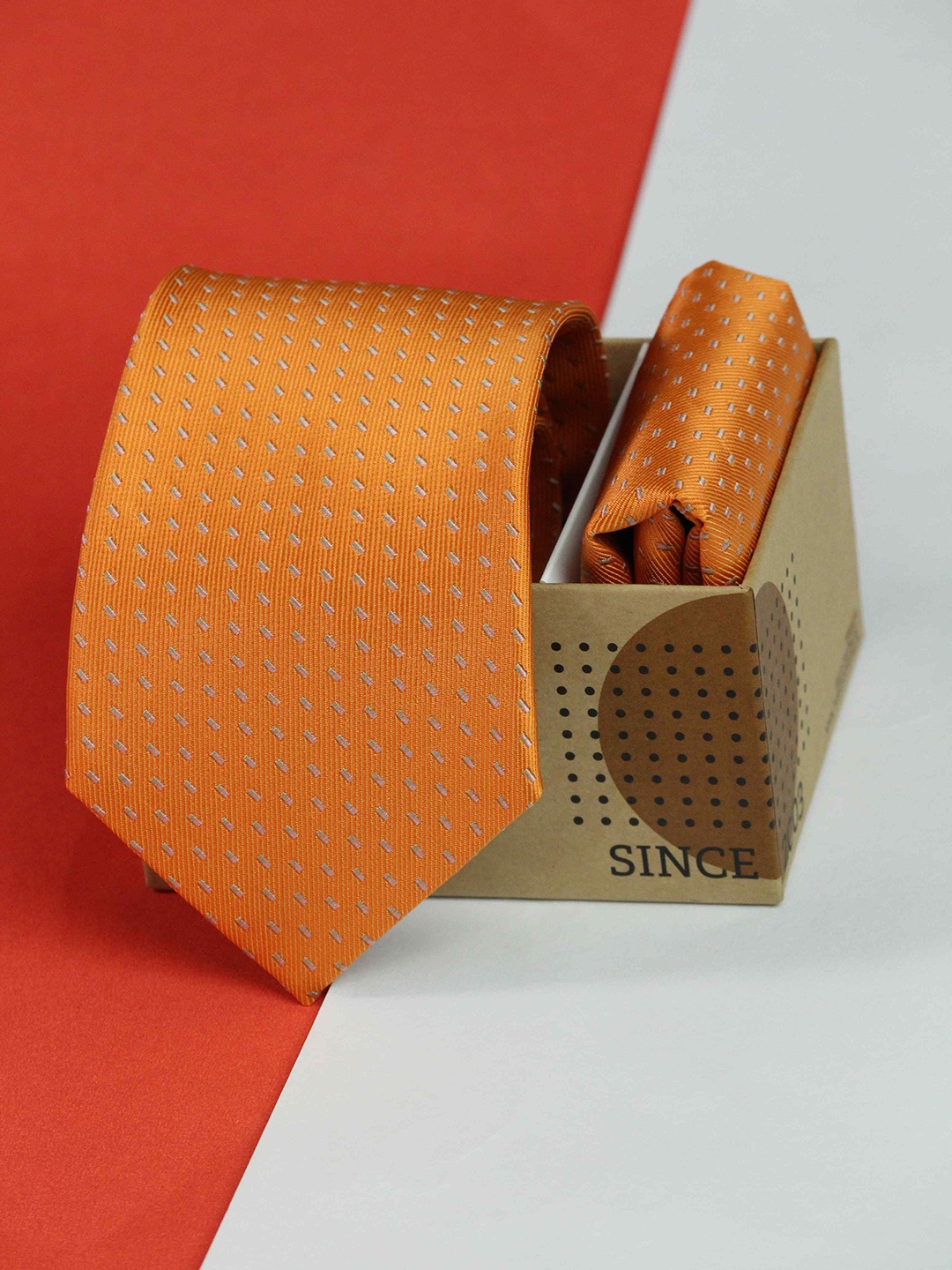 

Tossido Men Printed Tie and Pocket Square Accessory Gift Set, Orange