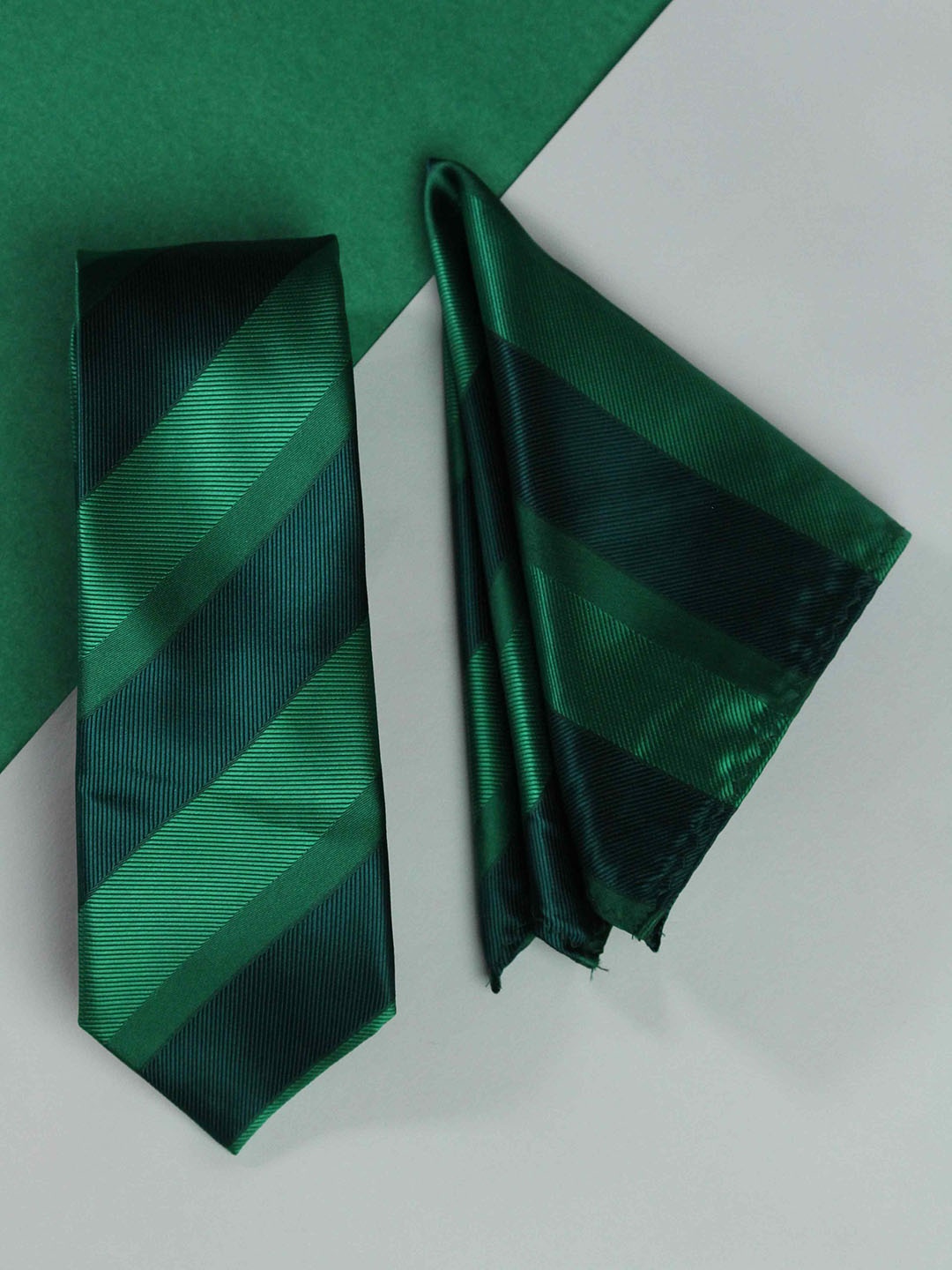 

Tossido Men Striped Tie and Pocket Square Accessory Gift Set, Green