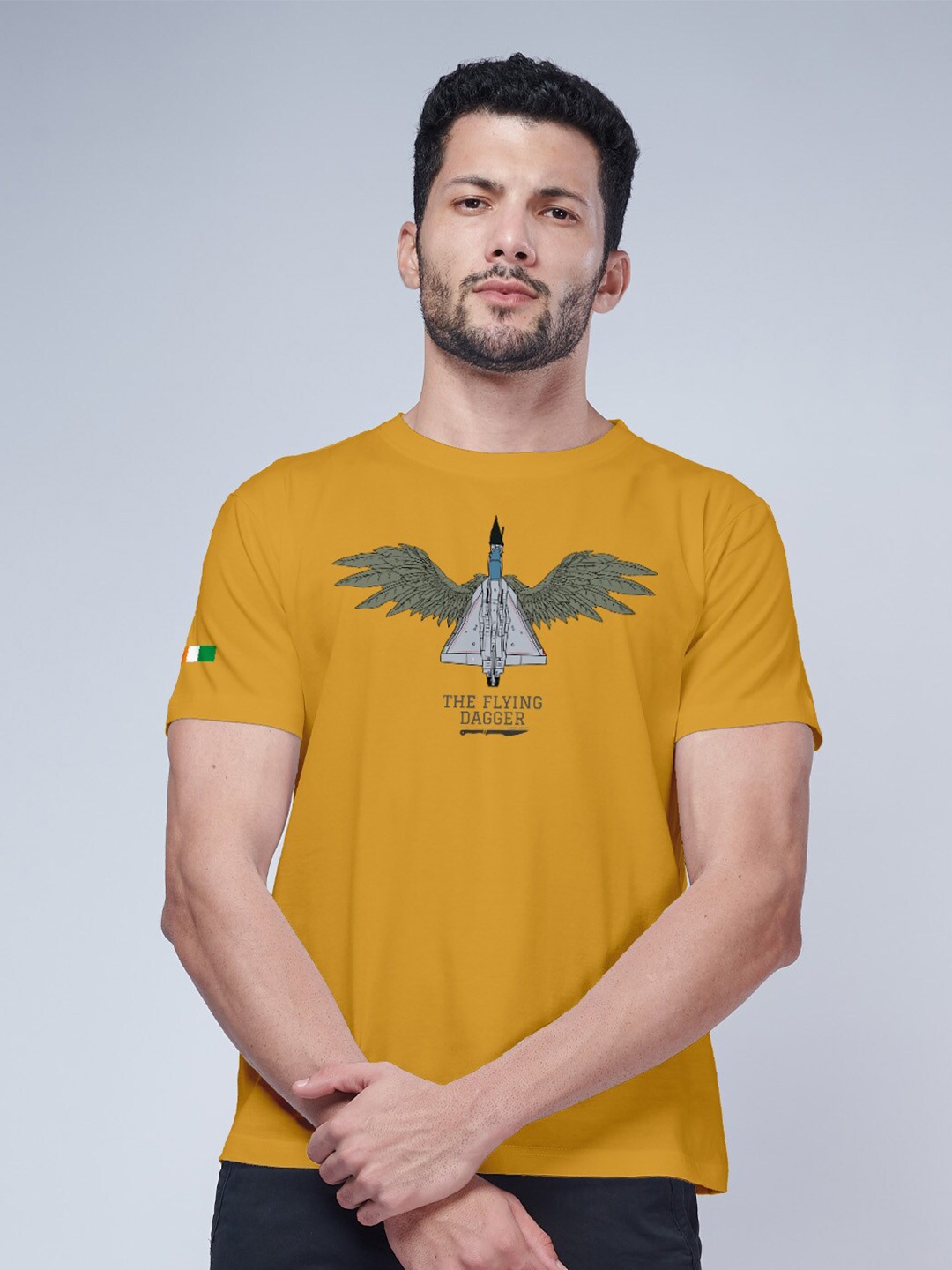 

Aero Armour Typography Printed Pure Cotton T-Shirt, Yellow
