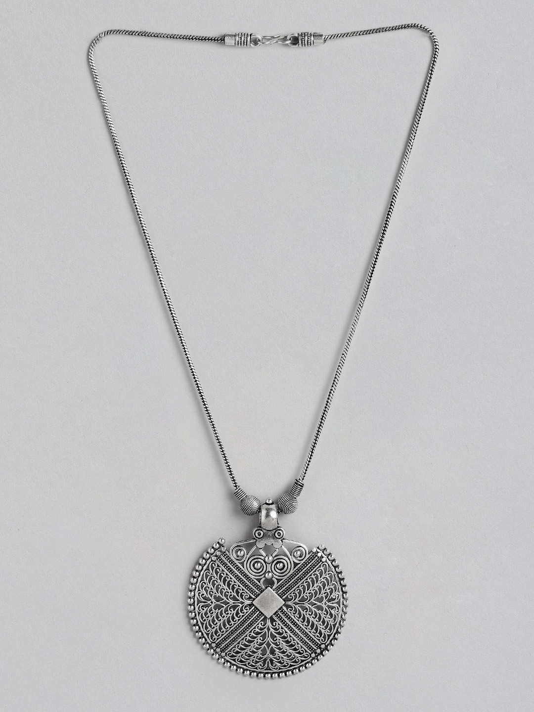 

Sangria Silver-Toned Silver-Plated Oxidised Necklace