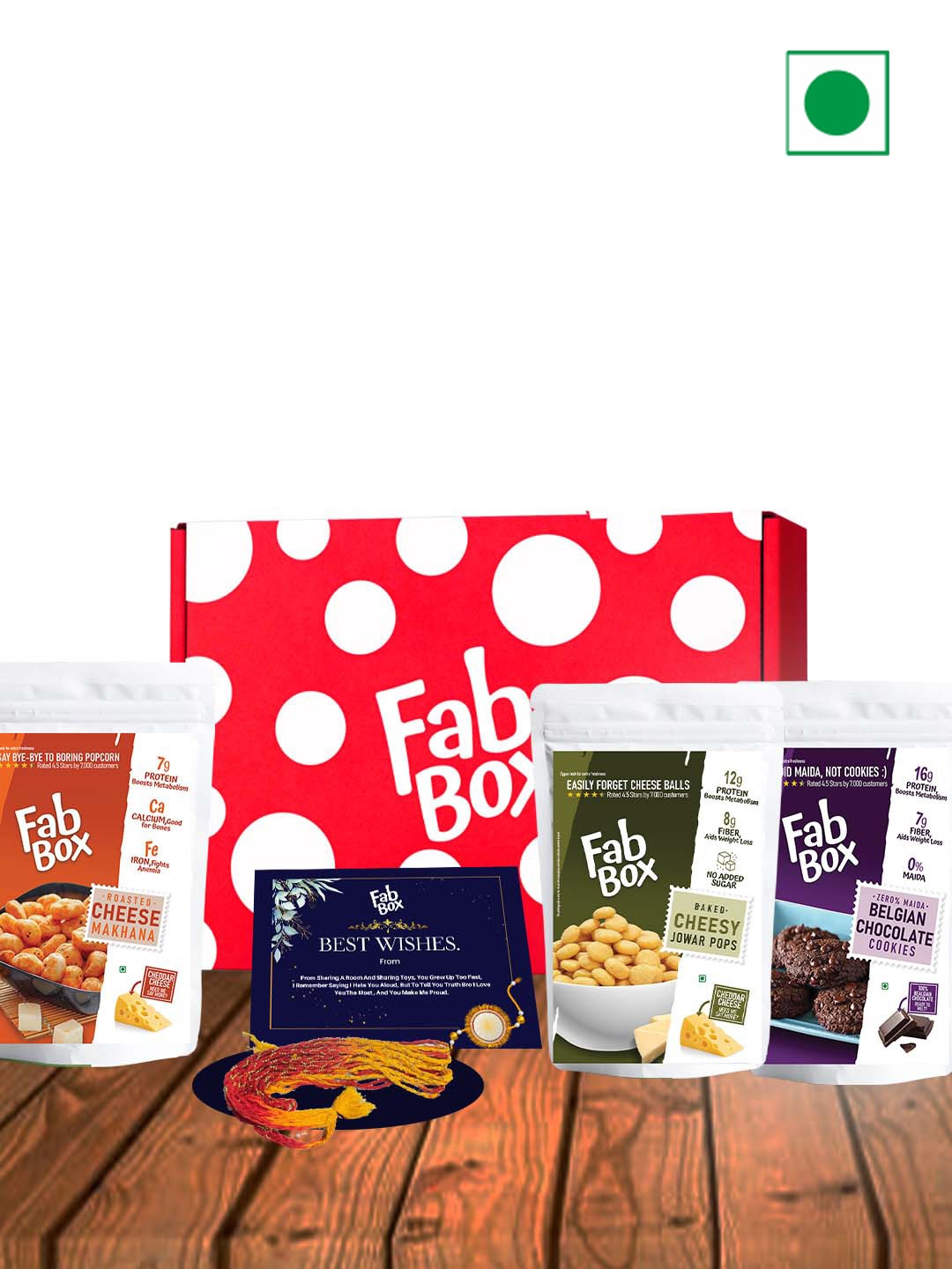 

FabBox Beaded Rakhi With Snacks & Cookies Gift Set, Yellow