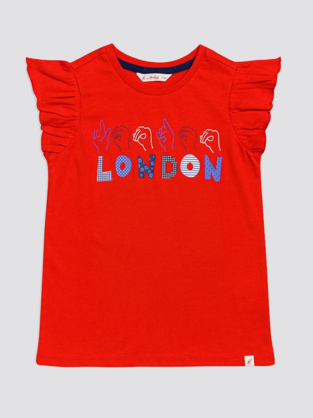 H By Hamleys Girls Typography Printed Round Neck Sleeveless Cotton T-shirt, Red