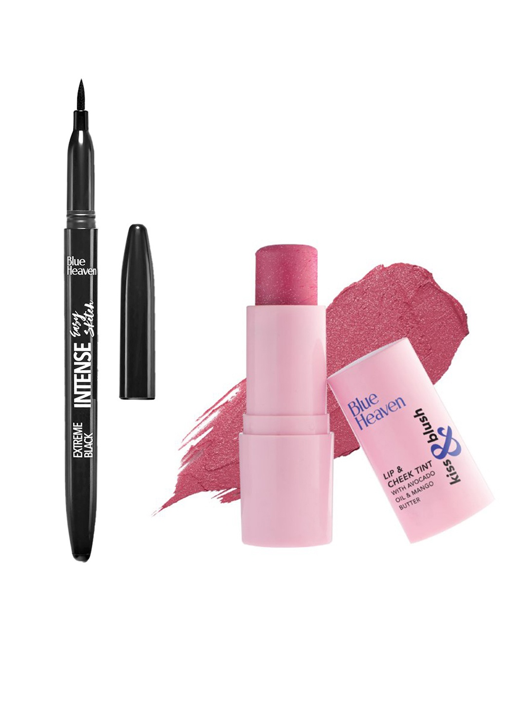 

Blue Heaven Intense Easy Sketch Eyeliner 1ml with Kiss & Blush Lip & Cheek Tint 8.5g, Pink