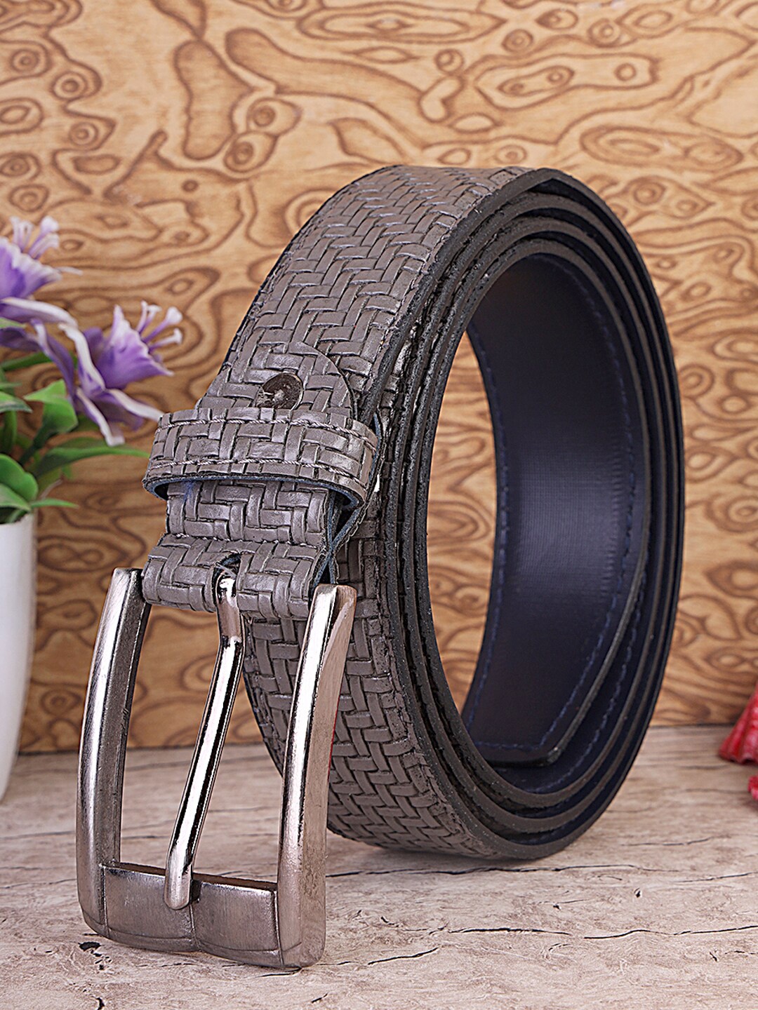 INVICTUS Men Textured Artificial Leather Belt, Grey