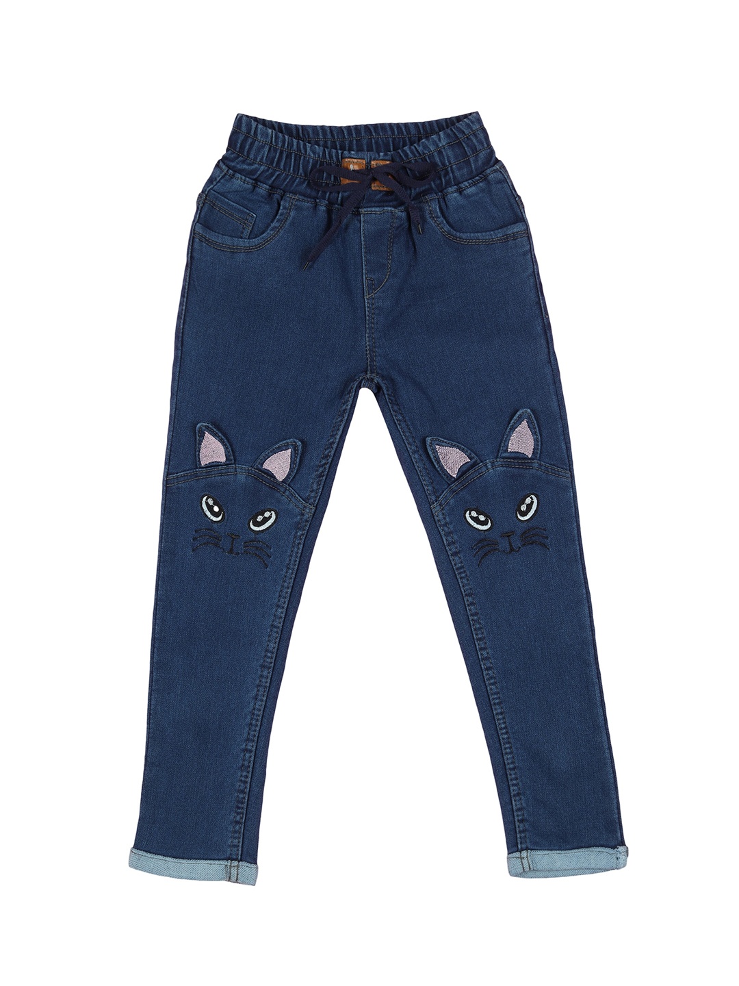 

A-Okay Boys Slim Fit High-Rise Clean Look Embroidered Jeans, Navy blue