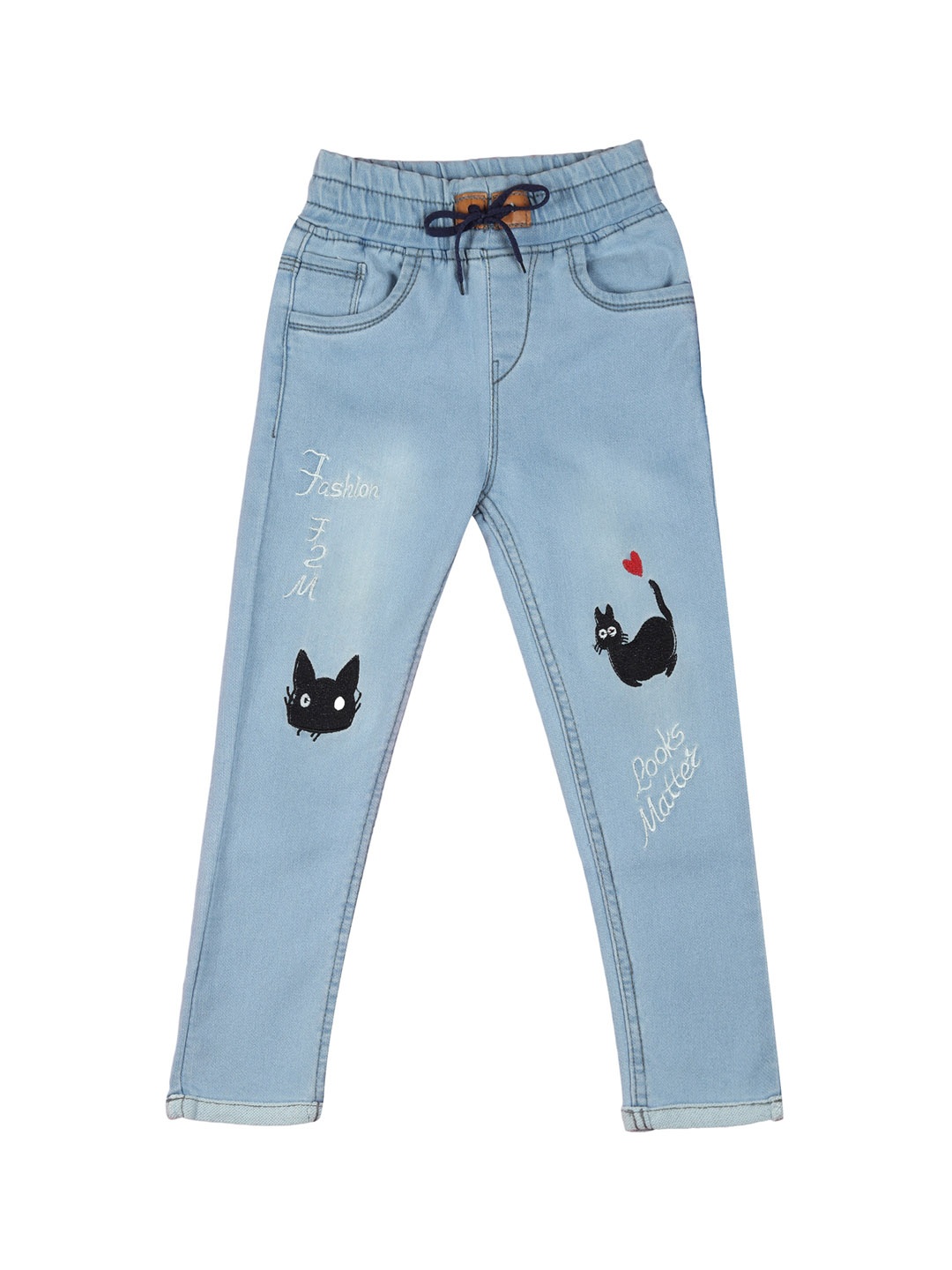 

A-Okay Boys Slim Fit High-Rise Clean Look Light Fade Embroidered Jeans, Blue