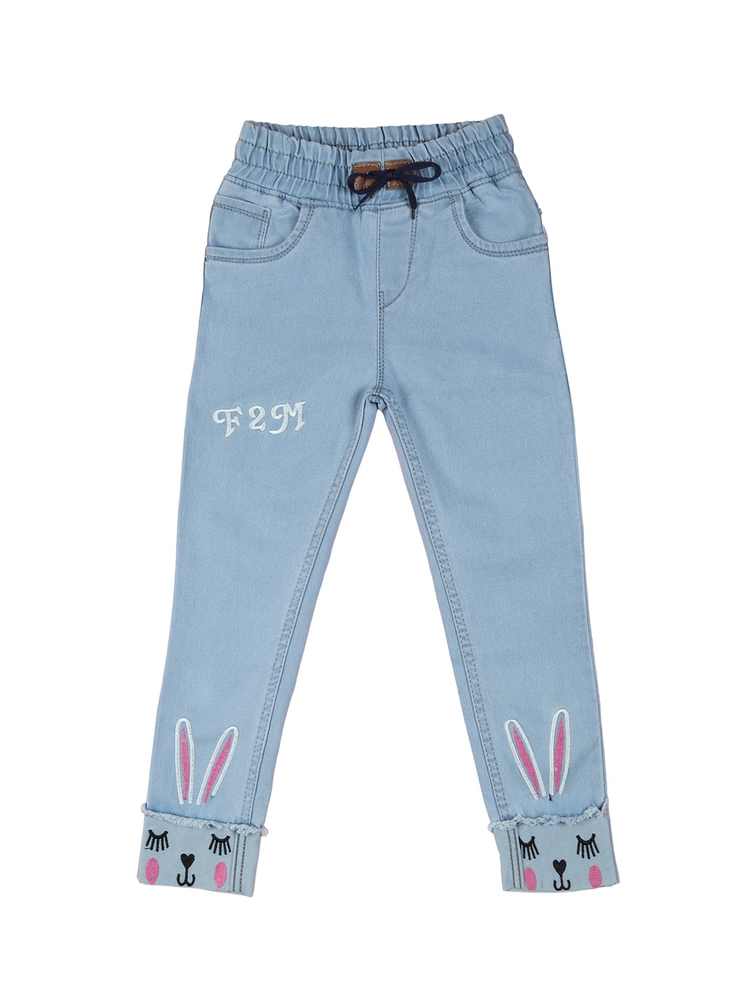 A-Okay Boys High-Rise Clean Look Embroidered Slim Fit Stretchable Jeans, Blue