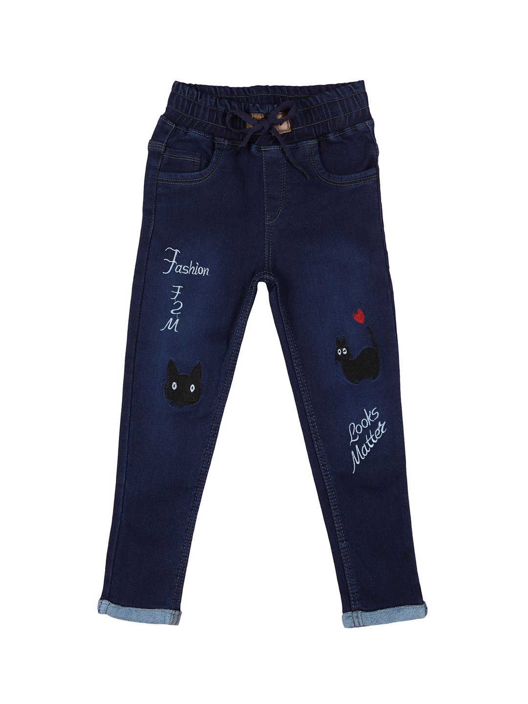 

A-Okay Boys Slim Fit High-Rise Clean Look Embroidered Jeans, Navy blue