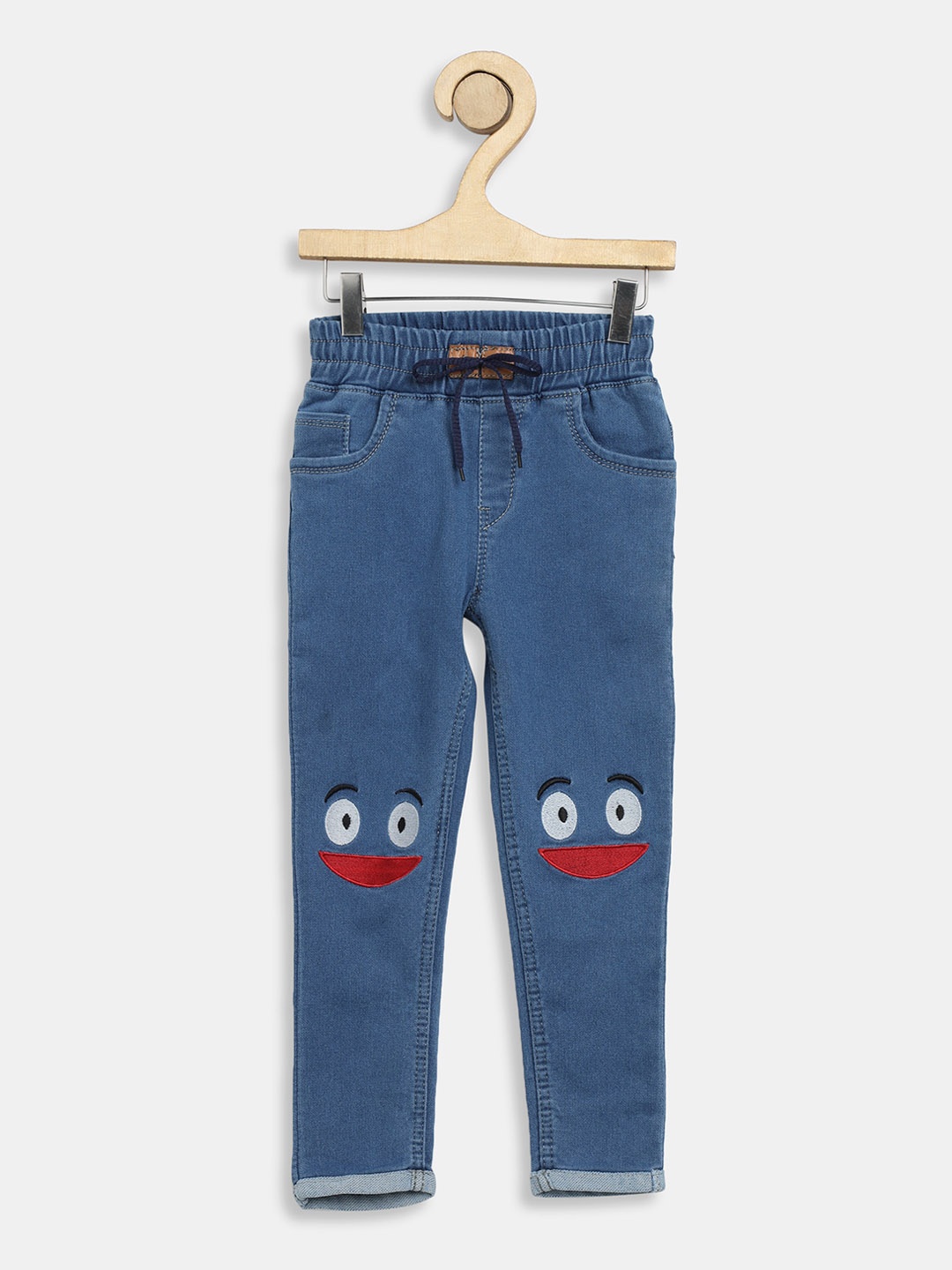 

A-Okay Boys High-Rise Clean Look Embroidered Slim Fit Stretchable Jeans, Blue