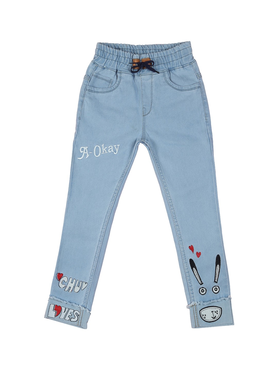 

A-Okay Boys High-Rise Embroidered Slim Fit Stretchable Jeans, Blue