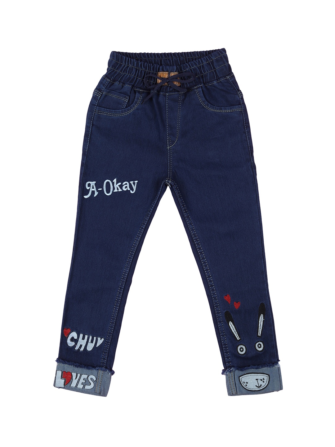 

A-Okay Boys Slim Fit High-Rise Embroidered Jeans, Navy blue