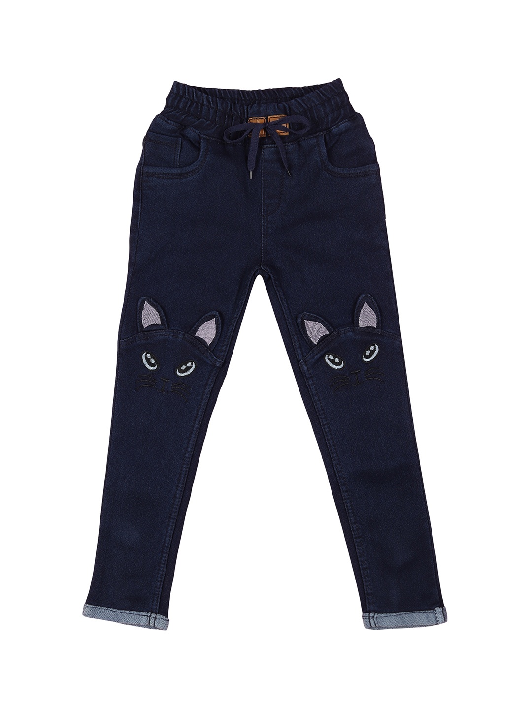 A-Okay Boys High-Rise Clean Look Embroidered Slim Fit Stretchable Jeans, Blue