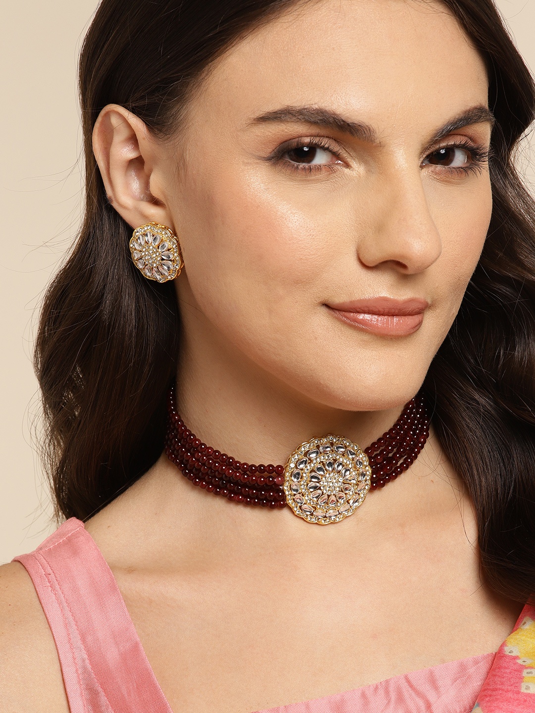 

Anouk Women Gold-Plated Kundan Jewellery Set, Maroon
