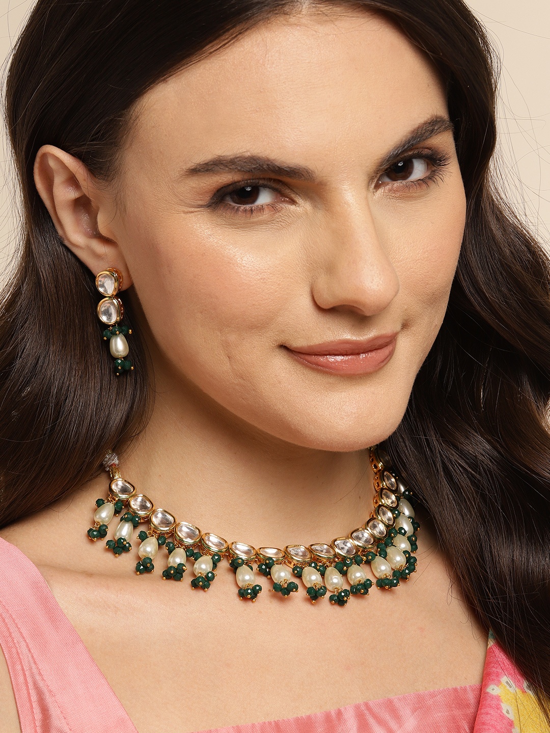 

Anouk Women Gold-Plated Kundan Jewellery Set, Green