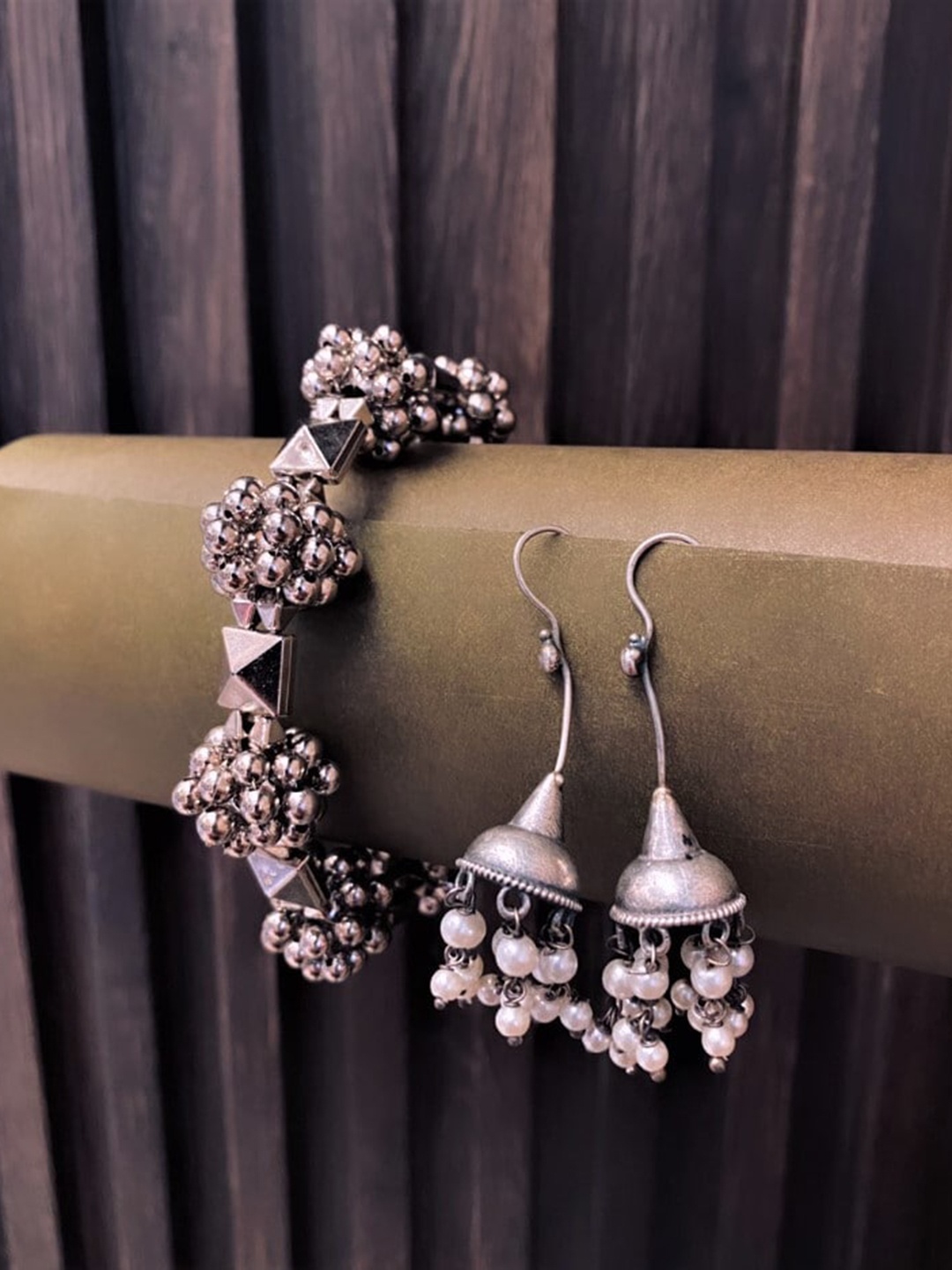 

ATIBELLE Silver-Plated Beaded Bracelet & Earrings
