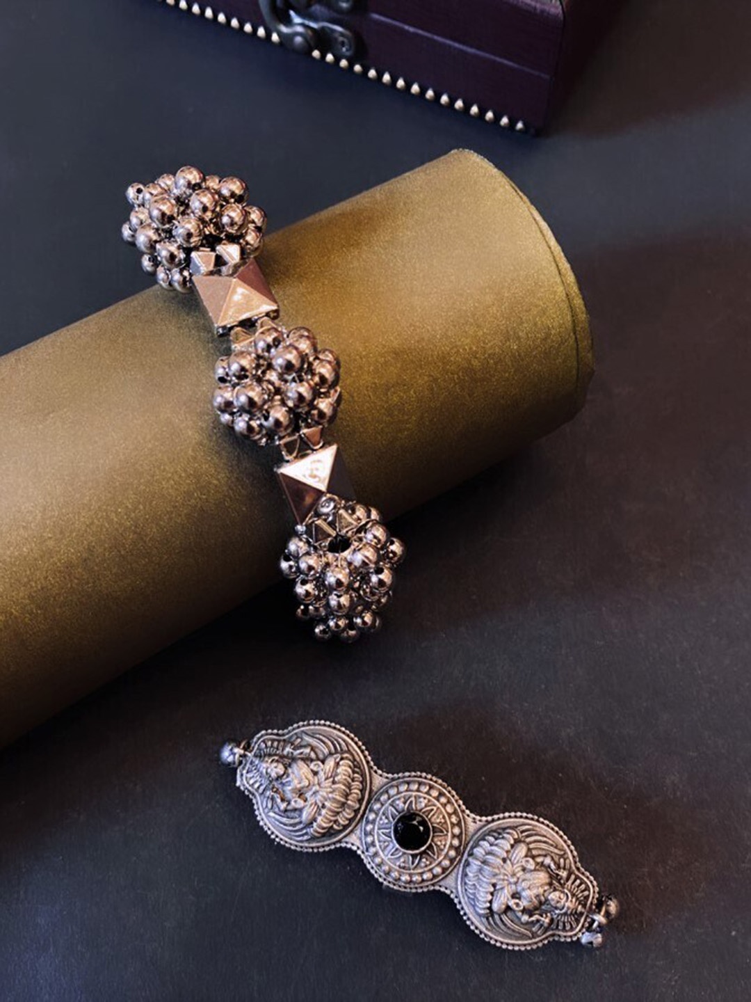 

ATIBELLE Silver-Plated Stone Studded Bracelet & Ring