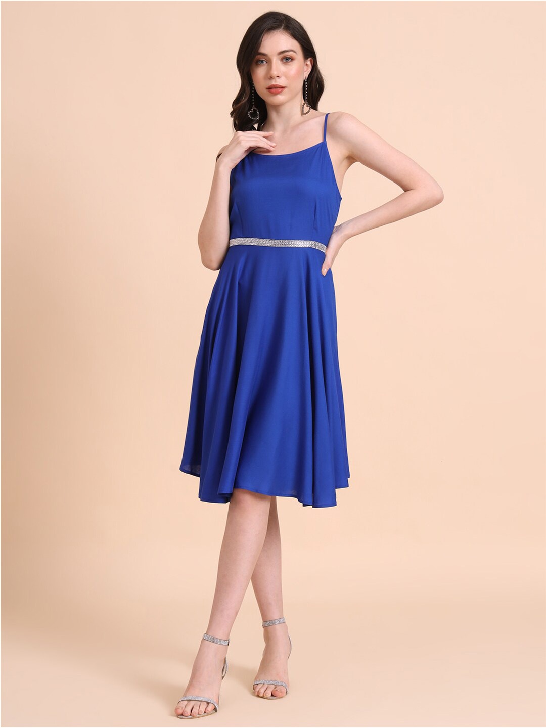 

HERE&NOW Blue Shoulder Strap Fit & Flare Dress