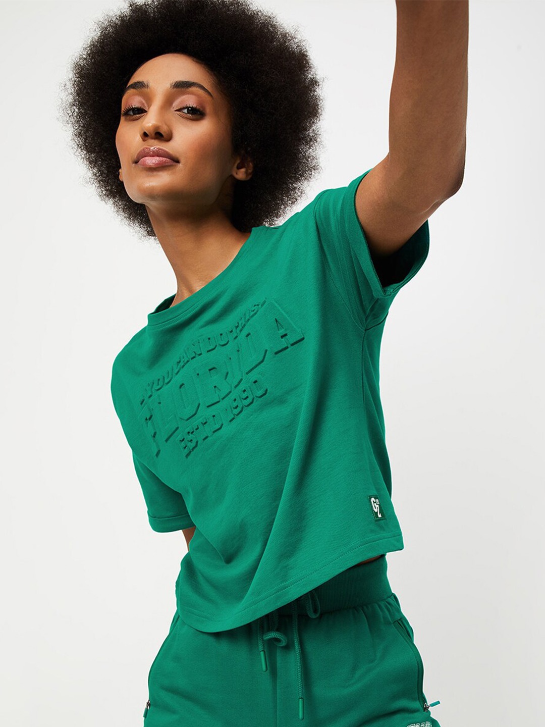 

max Typography Self Designed Round Neck Pure Cotton Casual T-shirt, Green