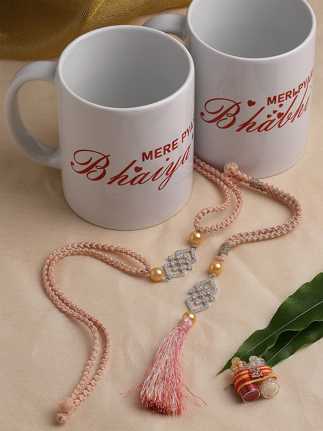 

PANASH Set Of 2 925 Sterling Silver Bhaiya Bhabhi Rakhi With Mugs Gift