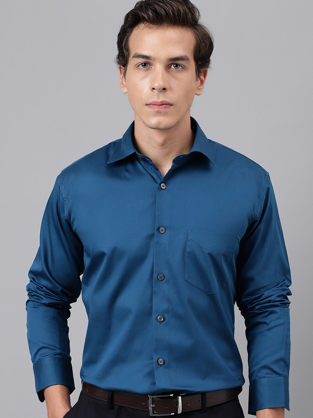 

Hancock Men Turquoise Blue Premium Slim Fit Opaque Casual Shirt