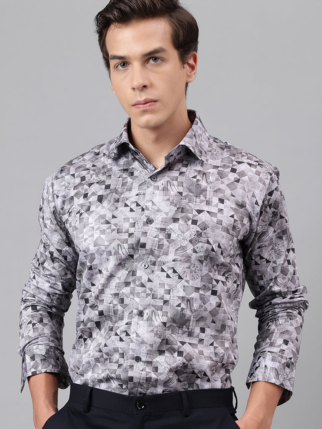 

Hancock Premium Slim Fit Geometric Printed Cotton Satin Party Shirt, Mauve