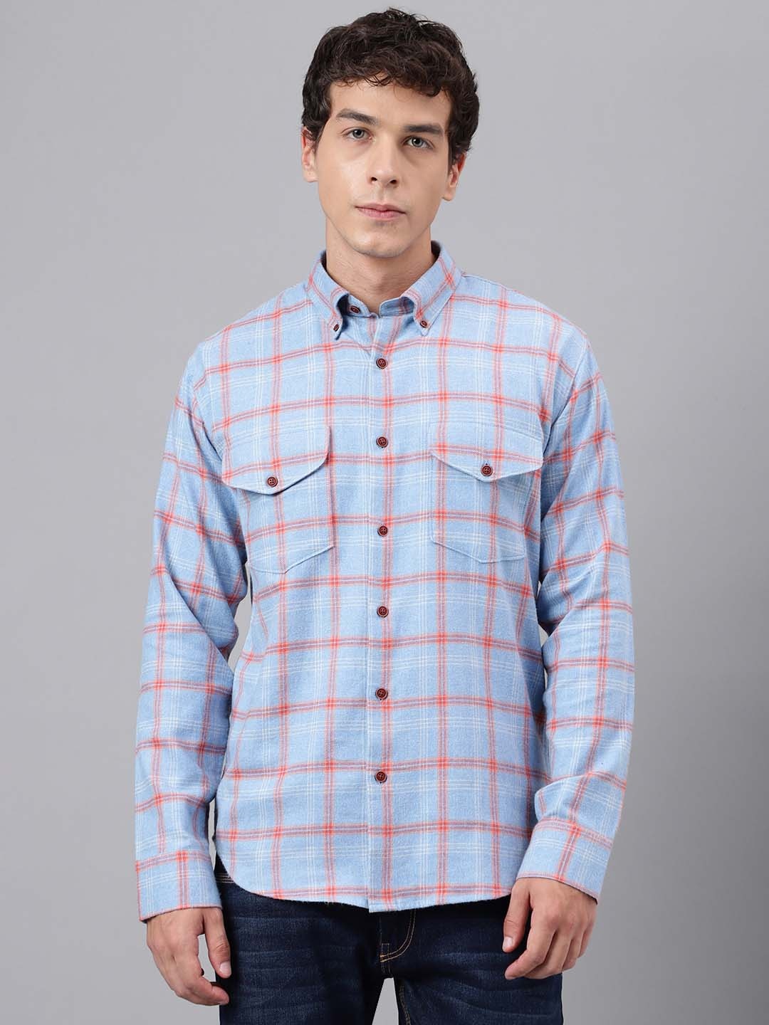 

Hancock Tartan Checks Premium Twill Slim Fit Cotton Casual Shirt, Blue