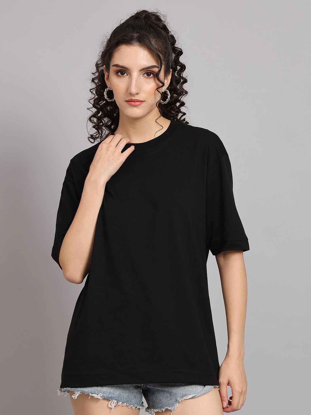

R Cube Drop-Shoulder Sleeves Pure Cotton Oversized T-shirt, Black