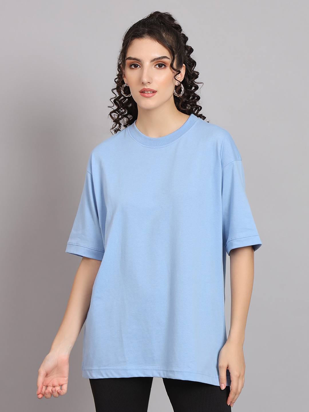 

R Cube Drop-Shoulder Sleeves Pure Cotton Oversized T-shirt, Blue