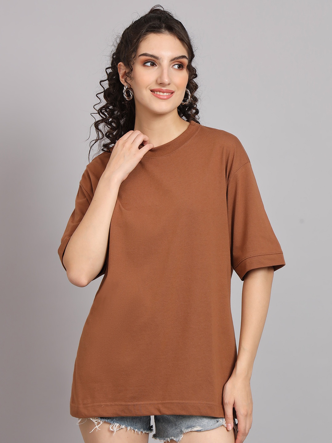 

R Cube Drop-Shoulder Sleeves Pure Cotton Oversized T-shirt, Rust